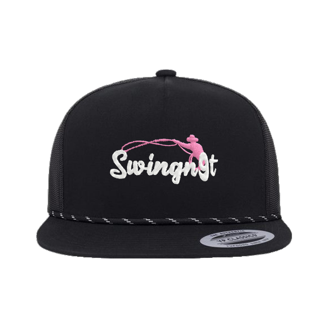SwingN9T Roping Yupoong 6006BD Rope Hat / Black / White/Teal / angle on white