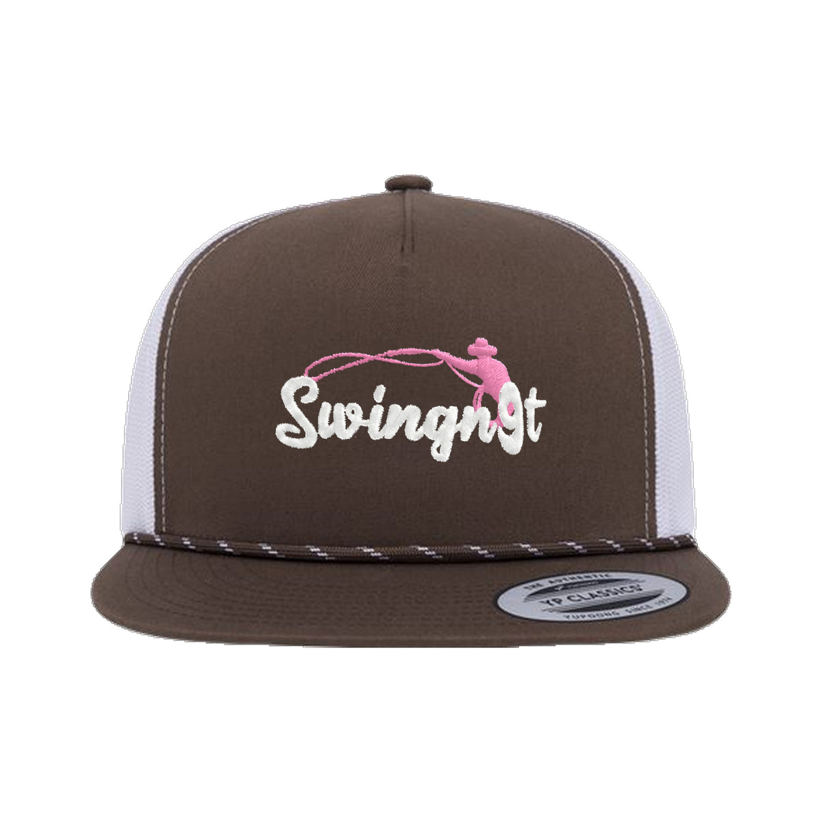 SwingN9T Roping Yupoong 6006BD Rope Hat / Brown/White / White/Pink / angle on white