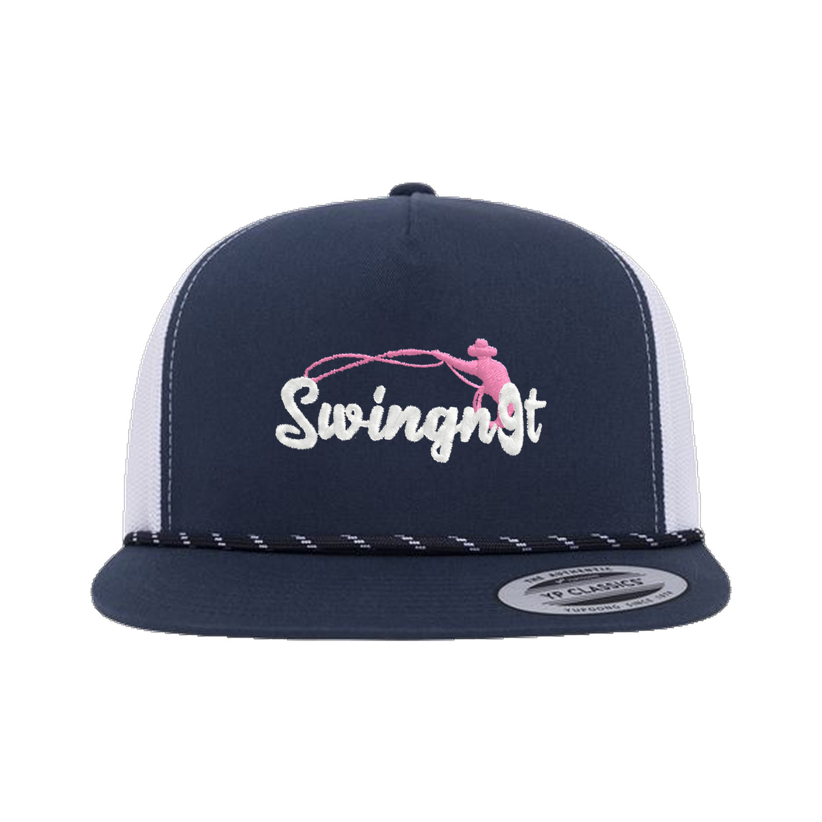 SwingN9T Roping Yupoong 6006BD Rope Hat / Navy/White / White/Pink / angle on white