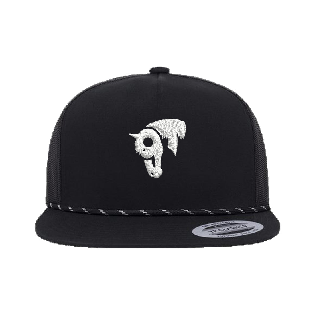 9T Horse Yupoong 6006BD Rope Hat / Black / White / angle on white