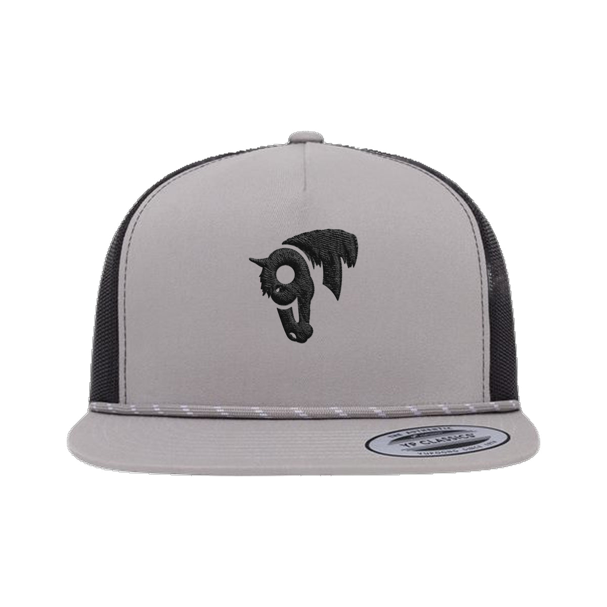9T Horse Yupoong 6006BD Rope Hat / Silver/Black / Black / angle on white