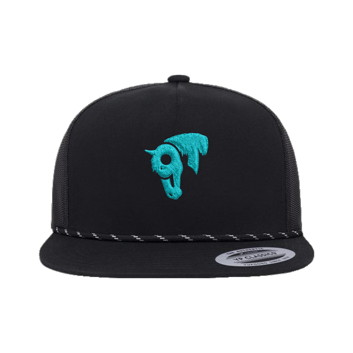 9T Horse Yupoong 6006BD Rope Hat / Black / Teal / angle on white