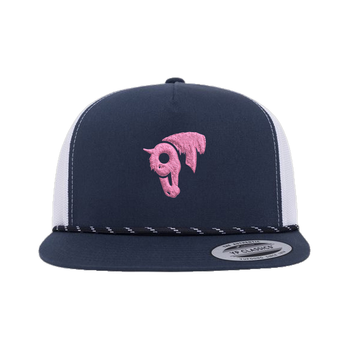 9T Horse Yupoong 6006BD Rope Hat / Navy/White / Pink / angle on white