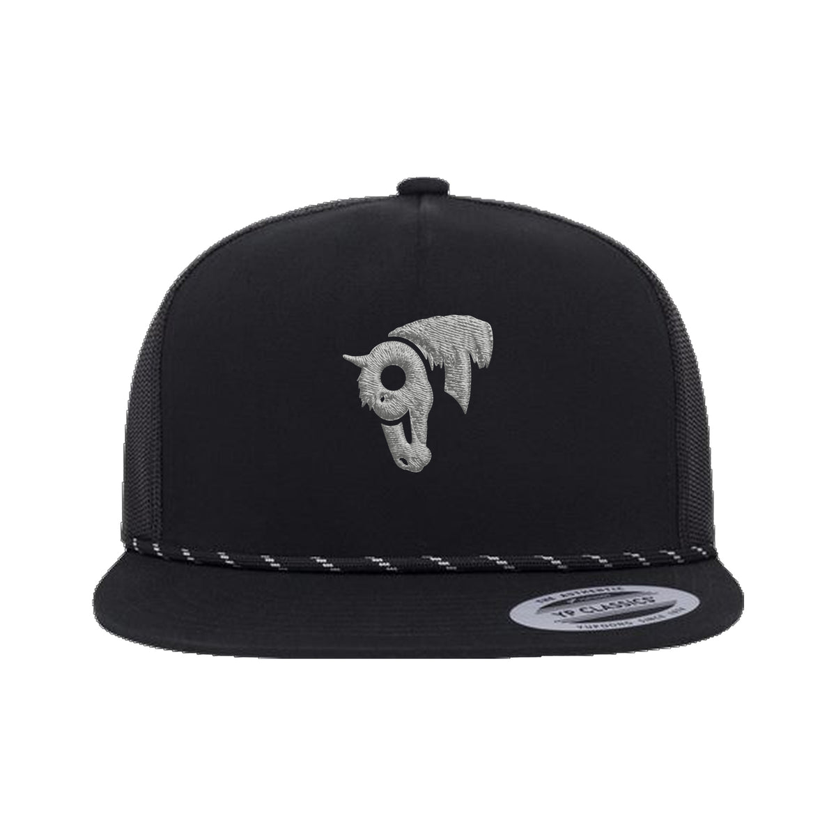 9T Horse Yupoong 6006BD Rope Hat / Black / Grey / angle on white