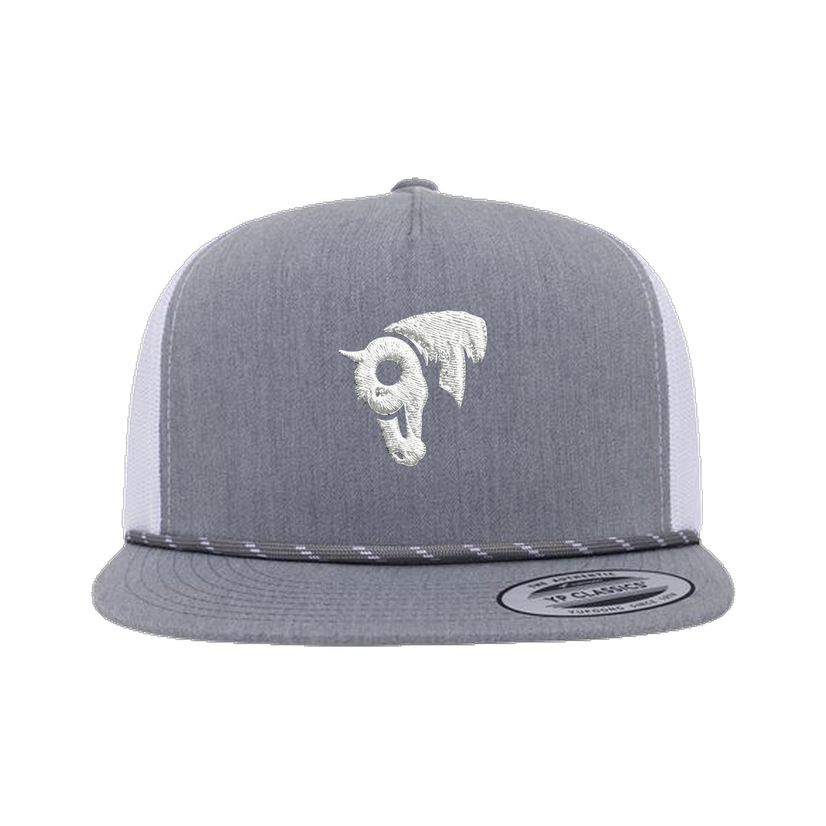 9T Horse Yupoong 6006BD Rope Hat / Heather Grey/White / White / angle on white