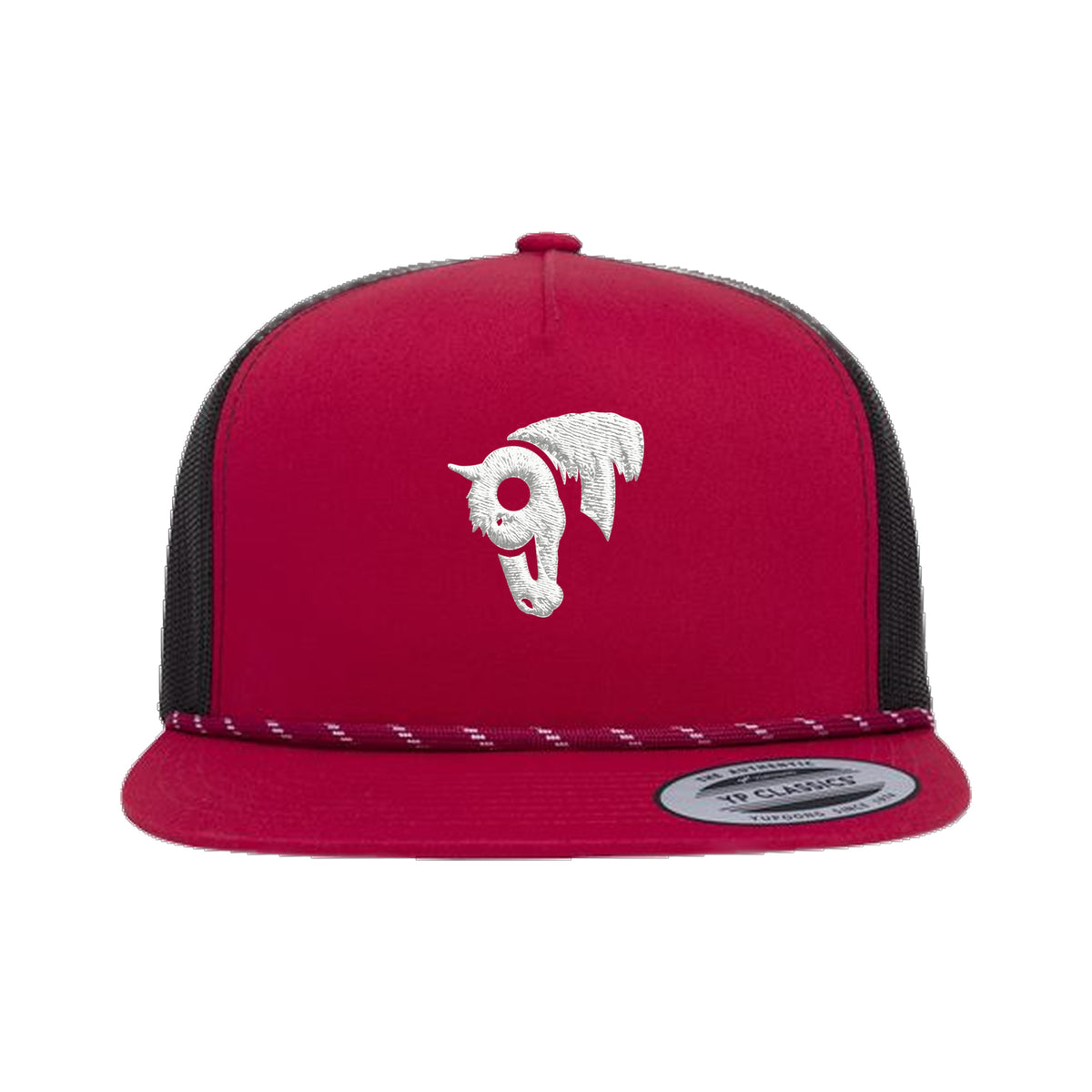 9T Horse Yupoong 6006BD Rope Hat / Red/Black / White / angle on white