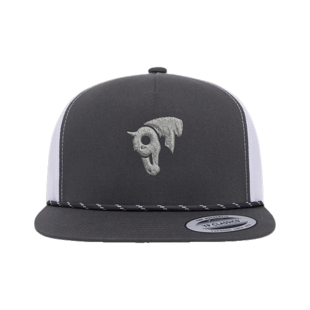 9T Horse Yupoong 6006BD Rope Hat / Charcoal/White / Grey / angle on white
