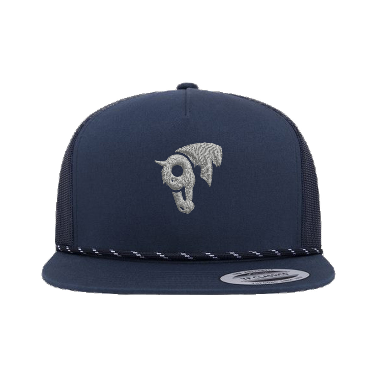 9T Horse Yupoong 6006BD Rope Hat / Navy / Grey / angle on white
