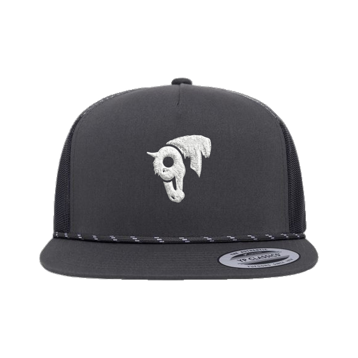 9T Horse Yupoong 6006BD Rope Hat / Charcoal / White / angle on white
