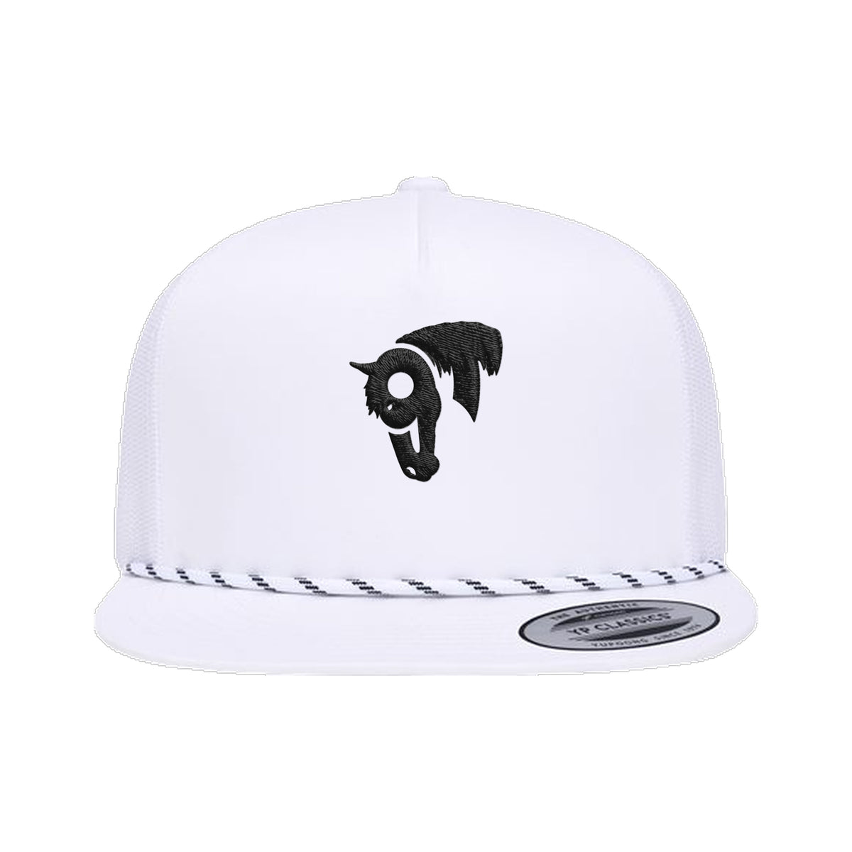 9T Horse Yupoong 6006BD Rope Hat / White / Black / angle on white