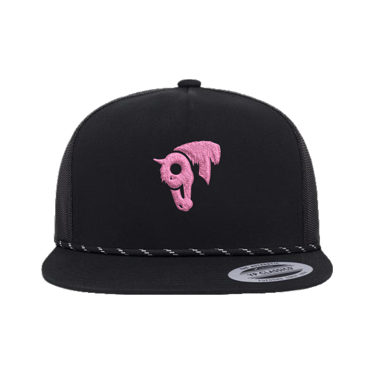9T Horse Yupoong 6006BD Rope Hat / Black / Pink / angle on white