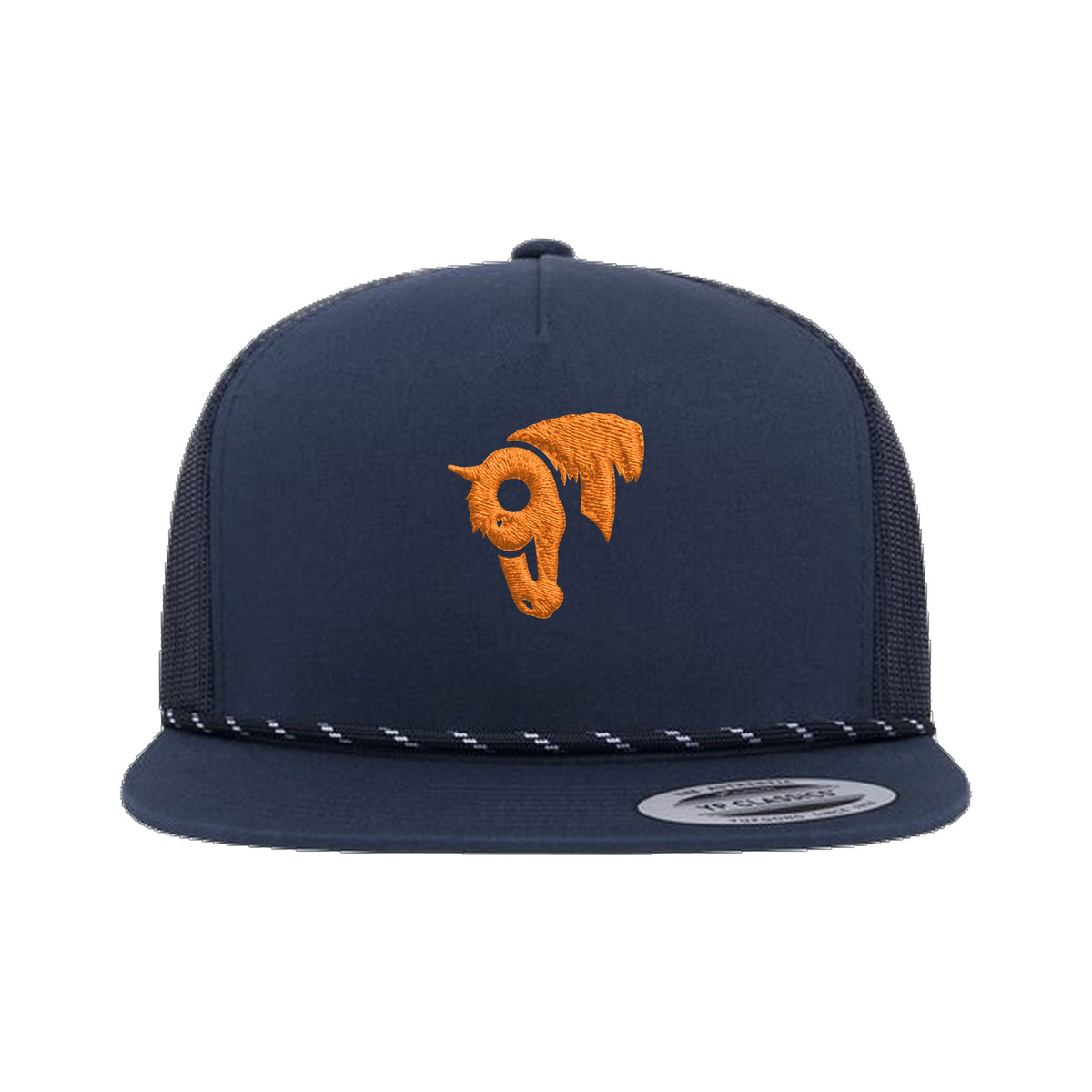 9T Horse Yupoong 6006BD Rope Hat / Navy / Orange / angle on white