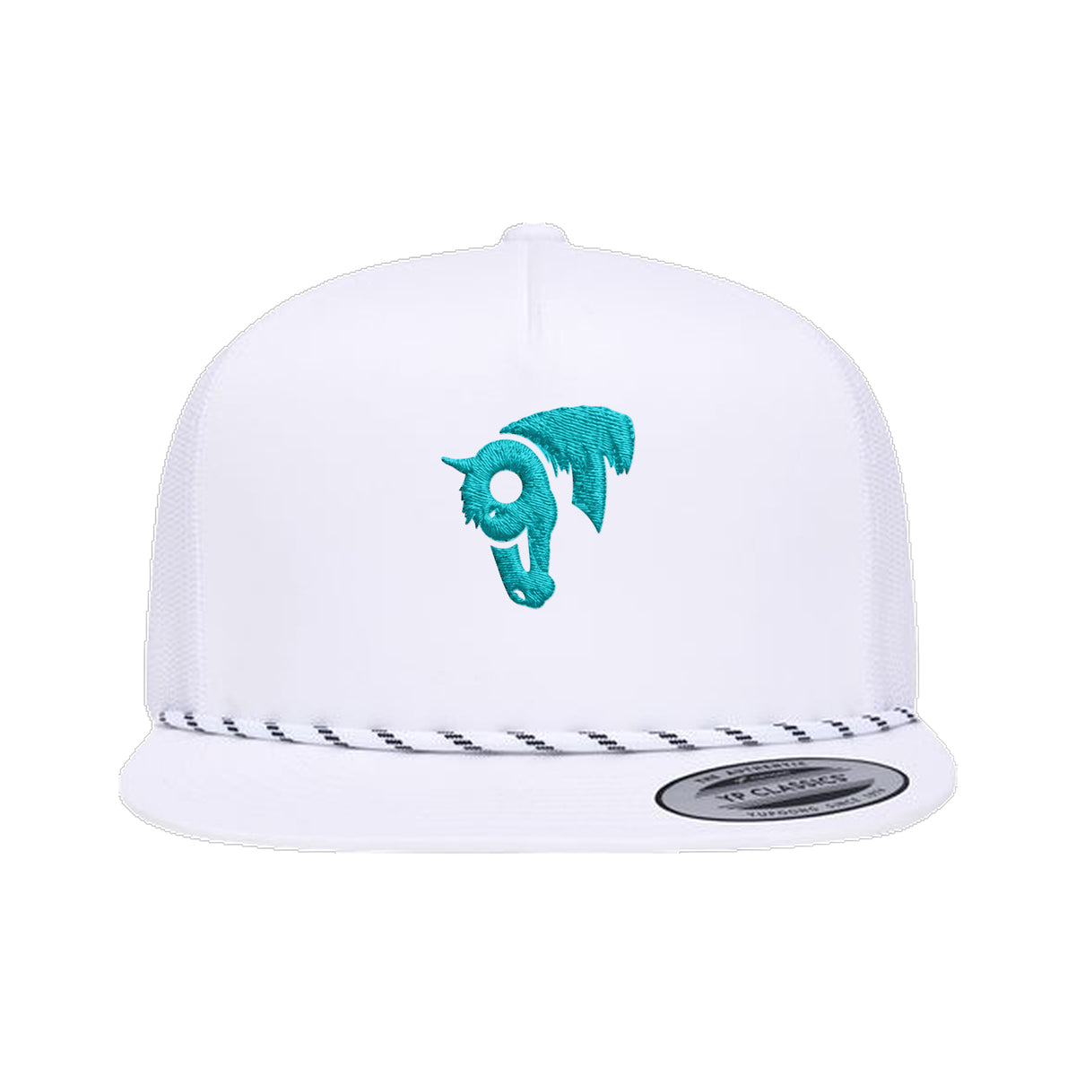 9T Horse Yupoong 6006BD Rope Hat / White / Teal / angle on white