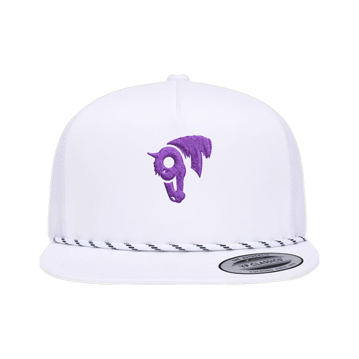 9T Horse Yupoong 6006BD Rope Hat / White / Purple / angle on white