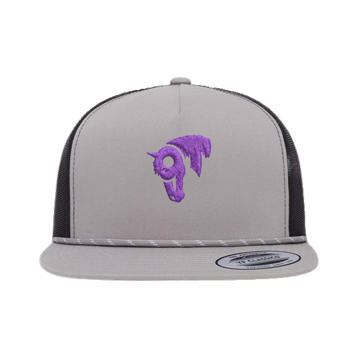 9T Horse Yupoong 6006BD Rope Hat / Silver/Black / Purple / angle on white