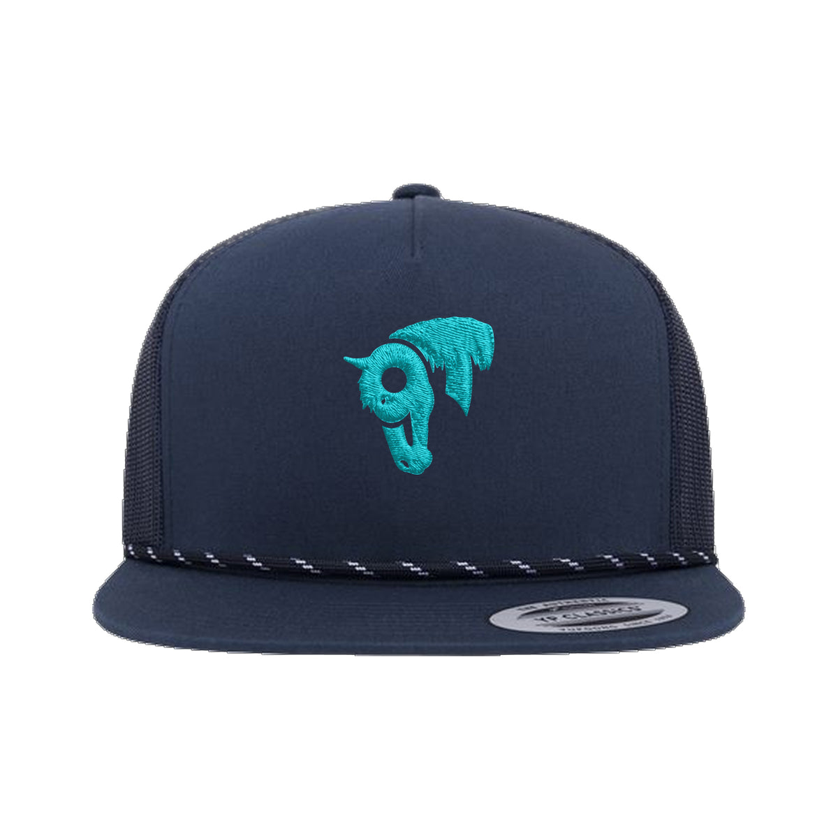 9T Horse Yupoong 6006BD Rope Hat / Navy / Teal / angle on white
