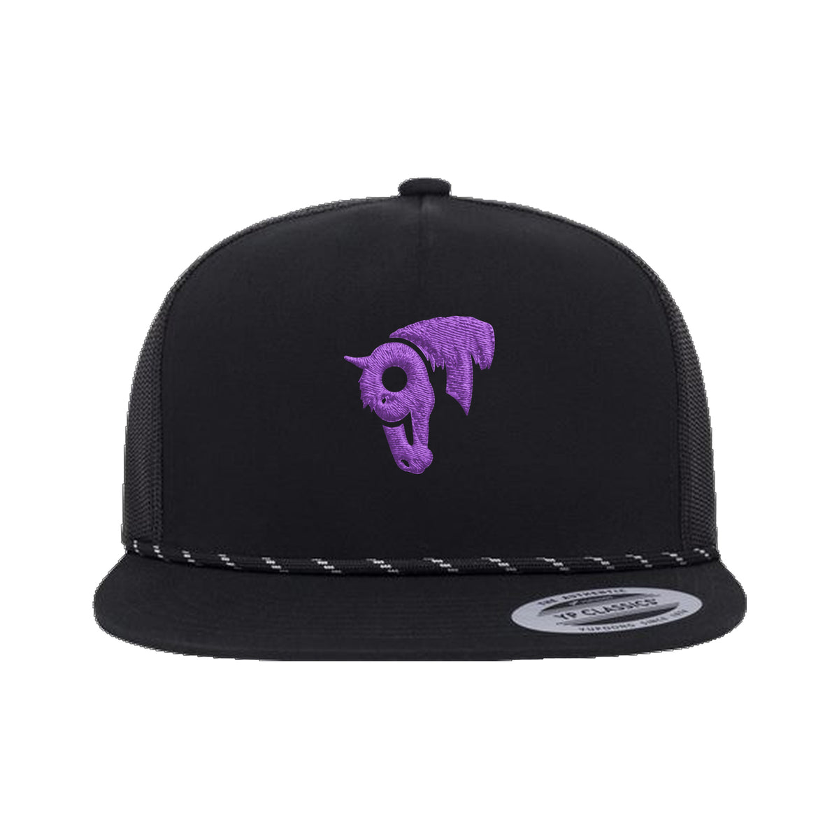 9T Horse Yupoong 6006BD Rope Hat / Black / Purple / angle on white