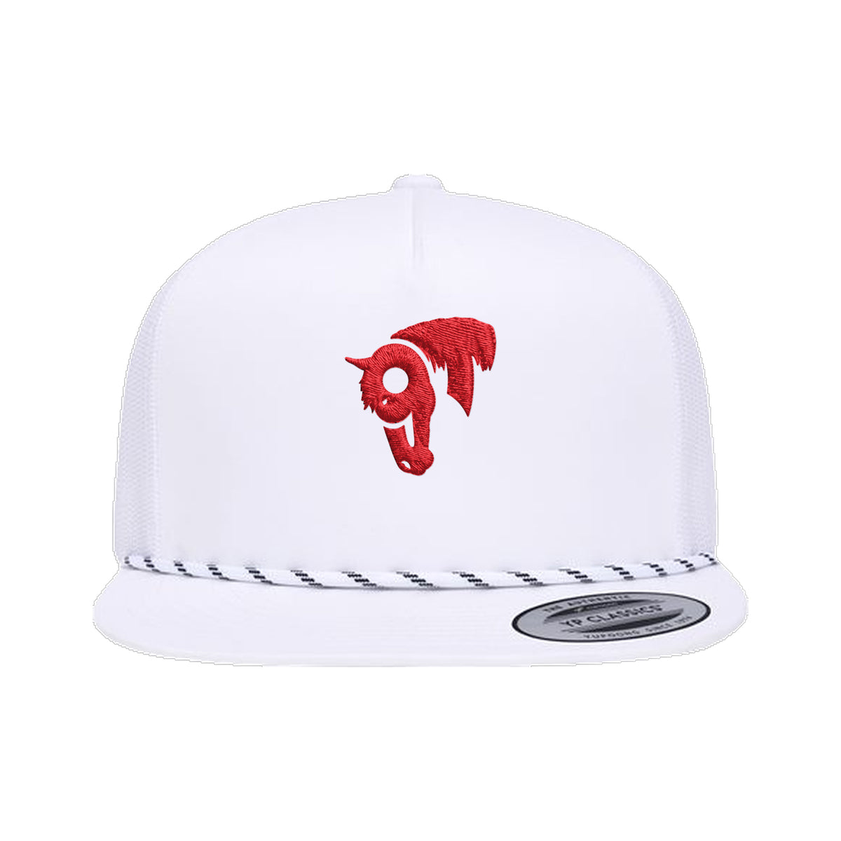 9T Horse Yupoong 6006BD Rope Hat / White / Red / angle on white
