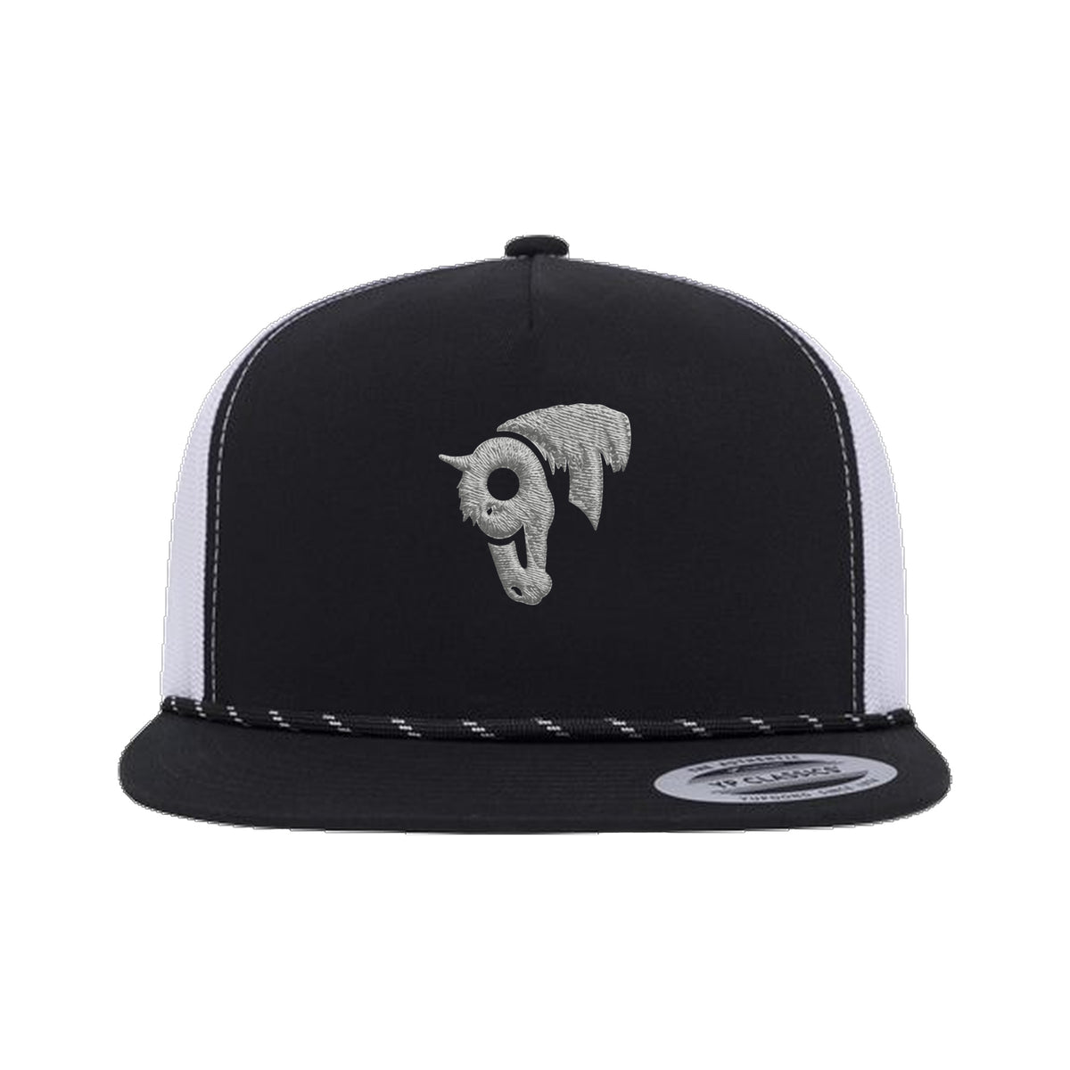 9T Horse Yupoong 6006BD Rope Hat / Black/White / Grey / angle on white