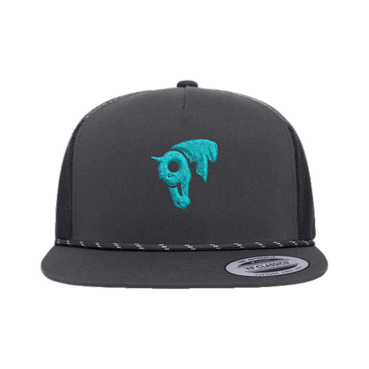 9T Horse Yupoong 6006BD Rope Hat / Charcoal / Teal / angle on white