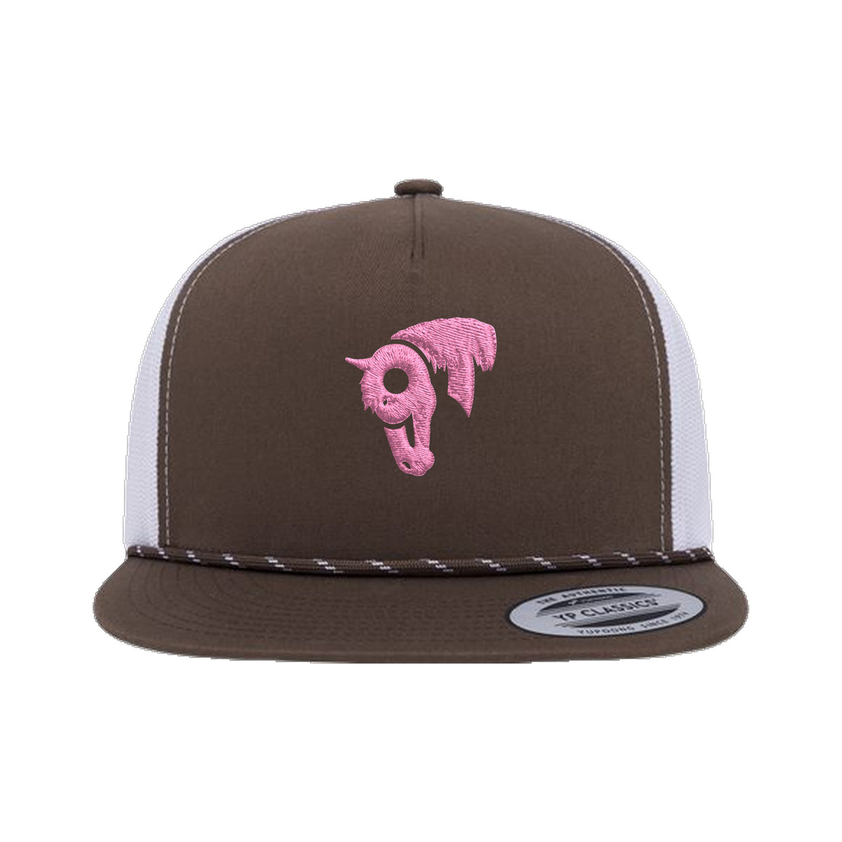9T Horse Yupoong 6006BD Rope Hat / Brown/White / Pink / angle on white