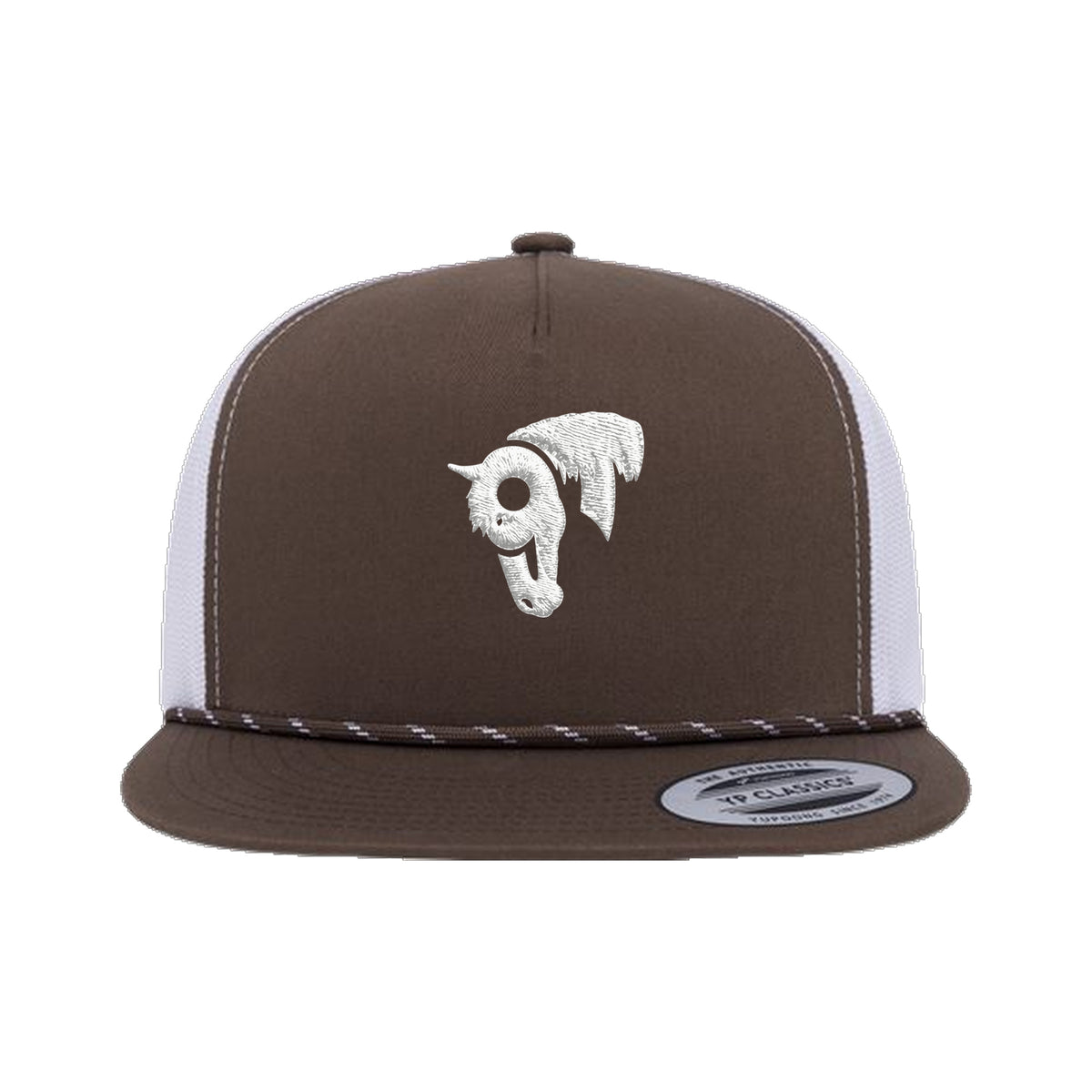 9T Horse Yupoong 6006BD Rope Hat / Brown/White / White / angle on white