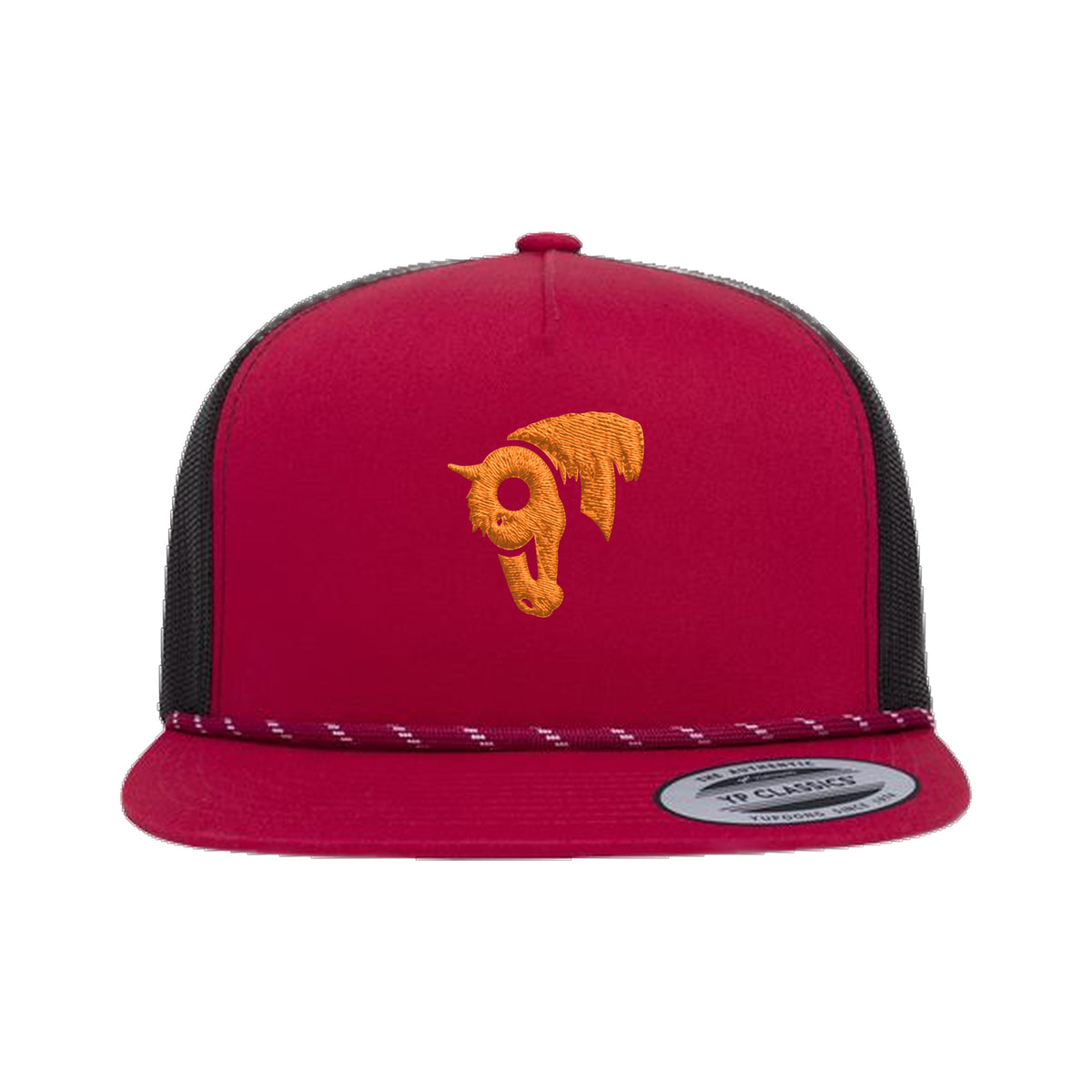 9T Horse Yupoong 6006BD Rope Hat / Red/Black / Orange / angle on white