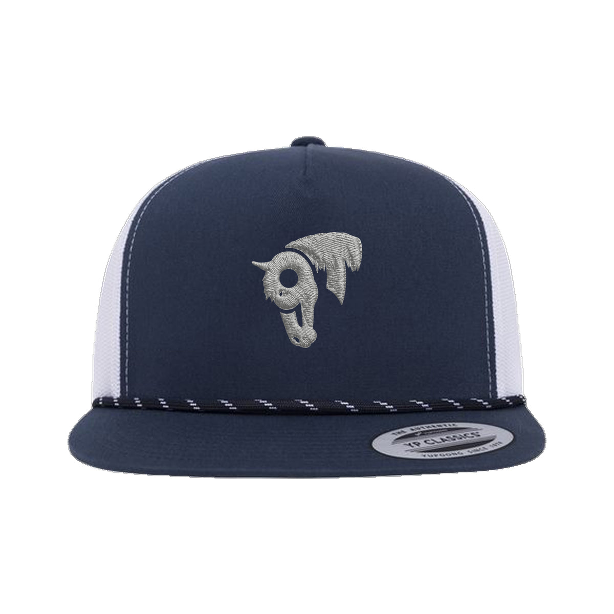 9T Horse Yupoong 6006BD Rope Hat / Navy/White / Grey / angle on white