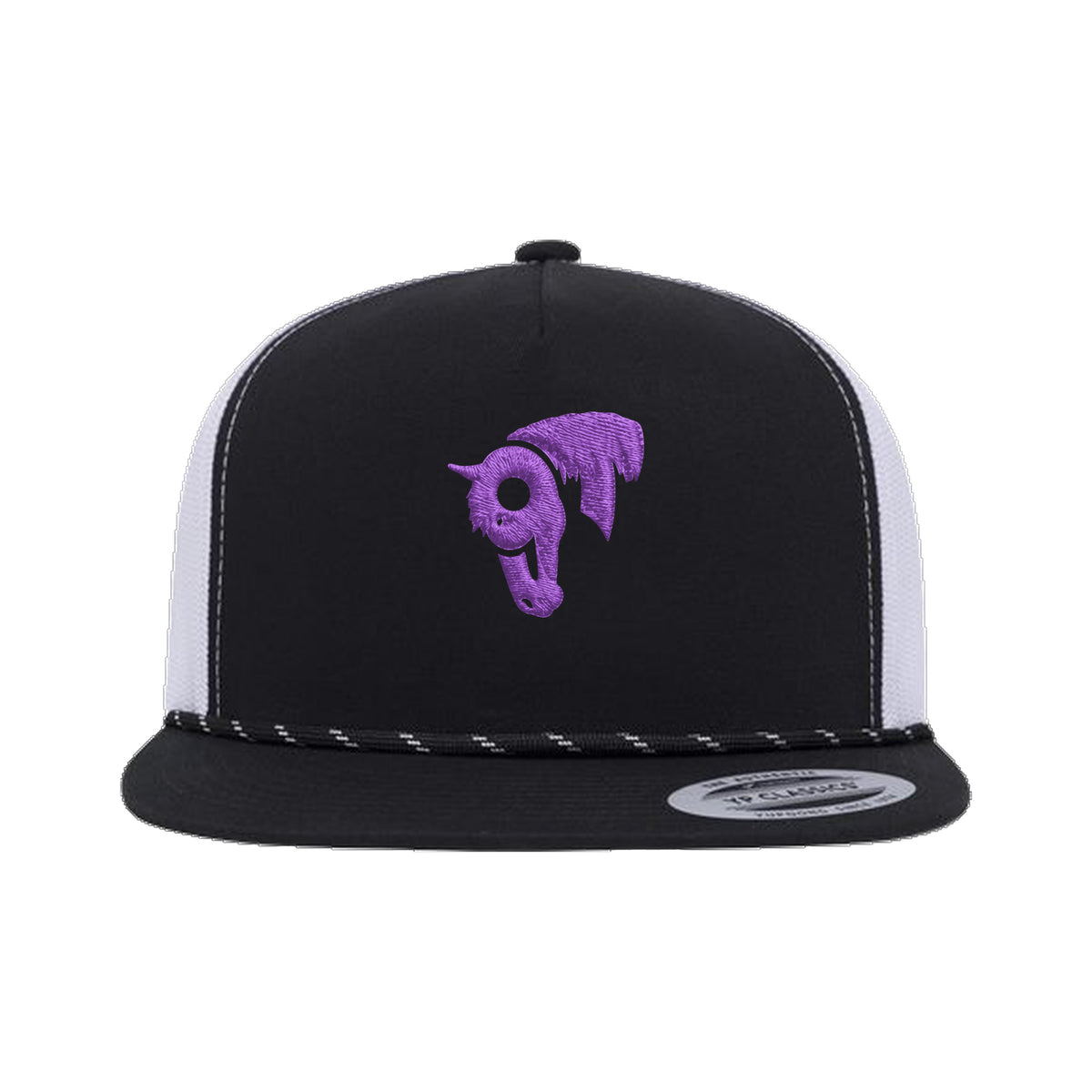 9T Horse Yupoong 6006BD Rope Hat / Black/White / Purple / angle on white
