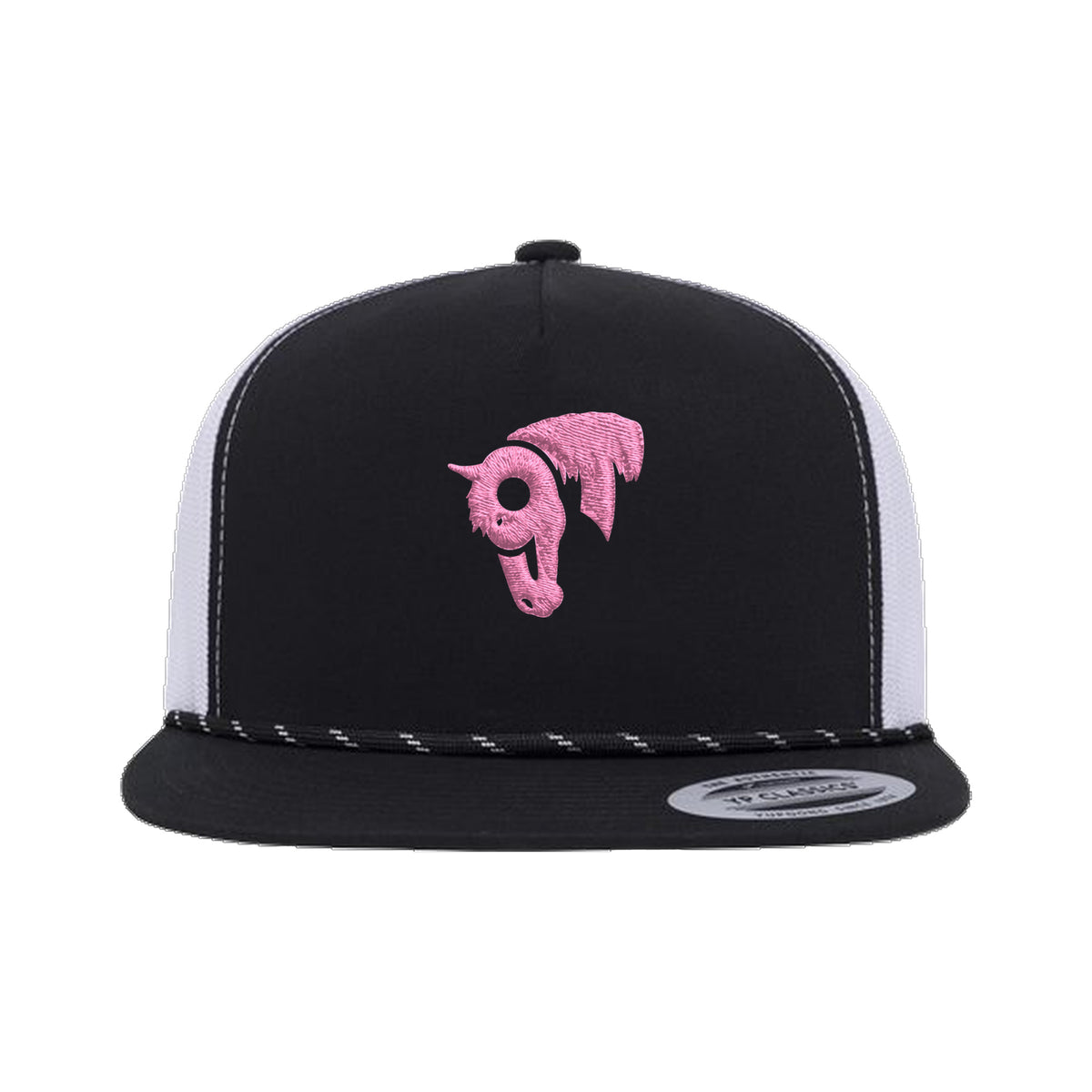 9T Horse Yupoong 6006BD Rope Hat / Black/White / Pink / angle on white