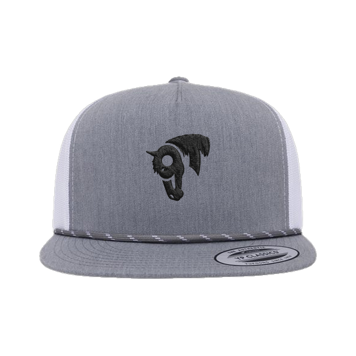 9T Horse Yupoong 6006BD Rope Hat / Heather Grey/White / Black / angle on white