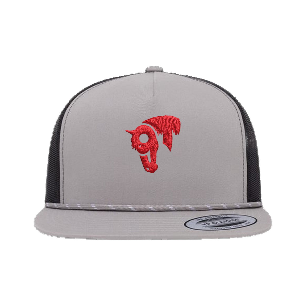 9T Horse Yupoong 6006BD Rope Hat / Silver/Black / Red / angle on white