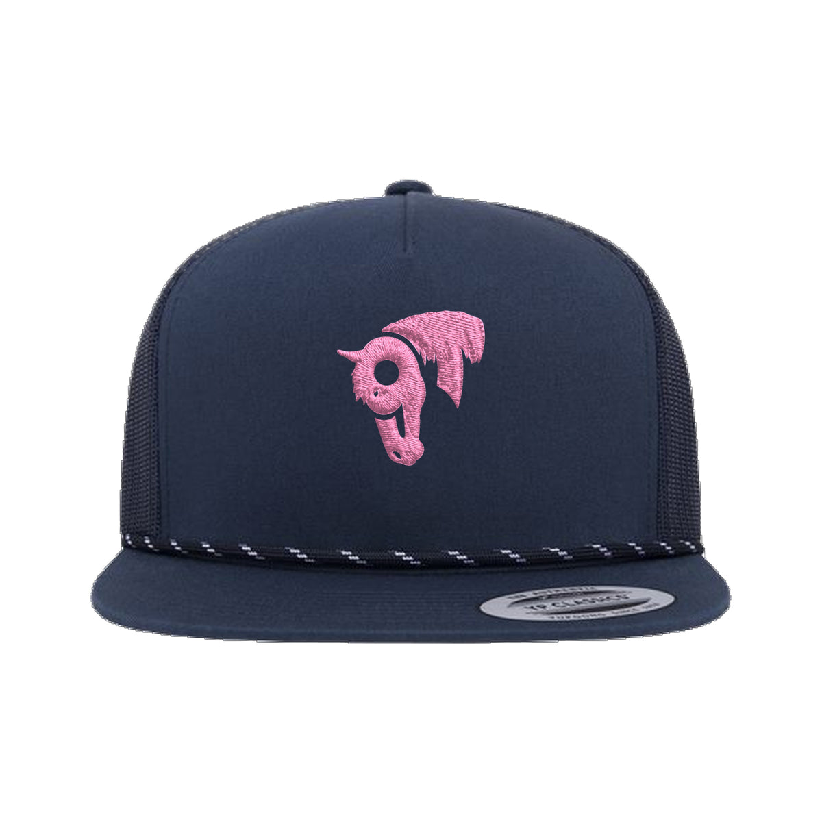 9T Horse Yupoong 6006BD Rope Hat / Navy / Pink / angle on white
