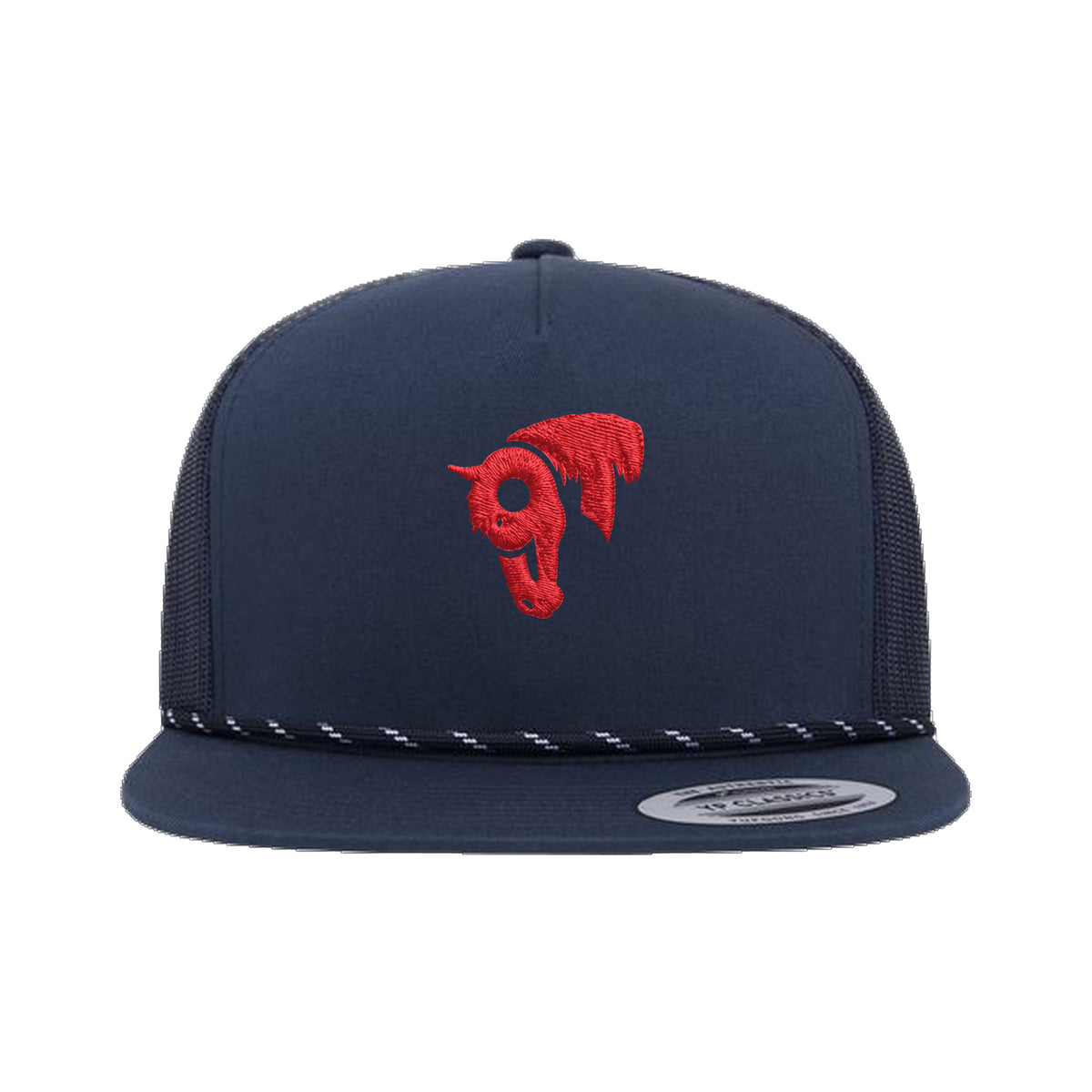 9T Horse Yupoong 6006BD Rope Hat / Navy / Red / angle on white