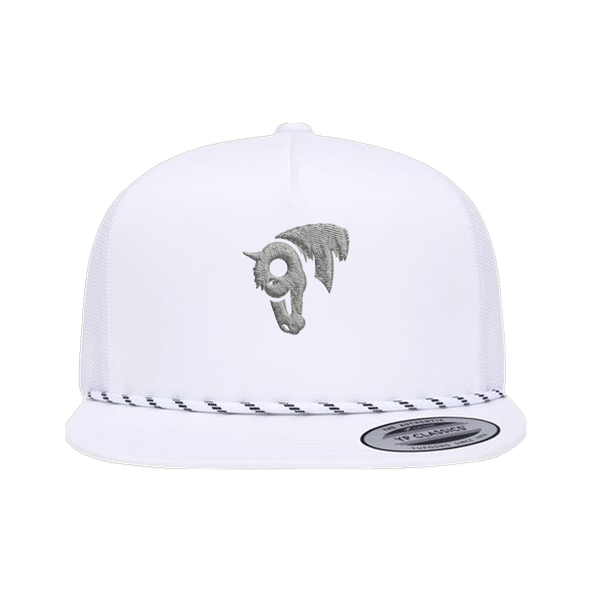 9T Horse Yupoong 6006BD Rope Hat / White / Grey / angle on white