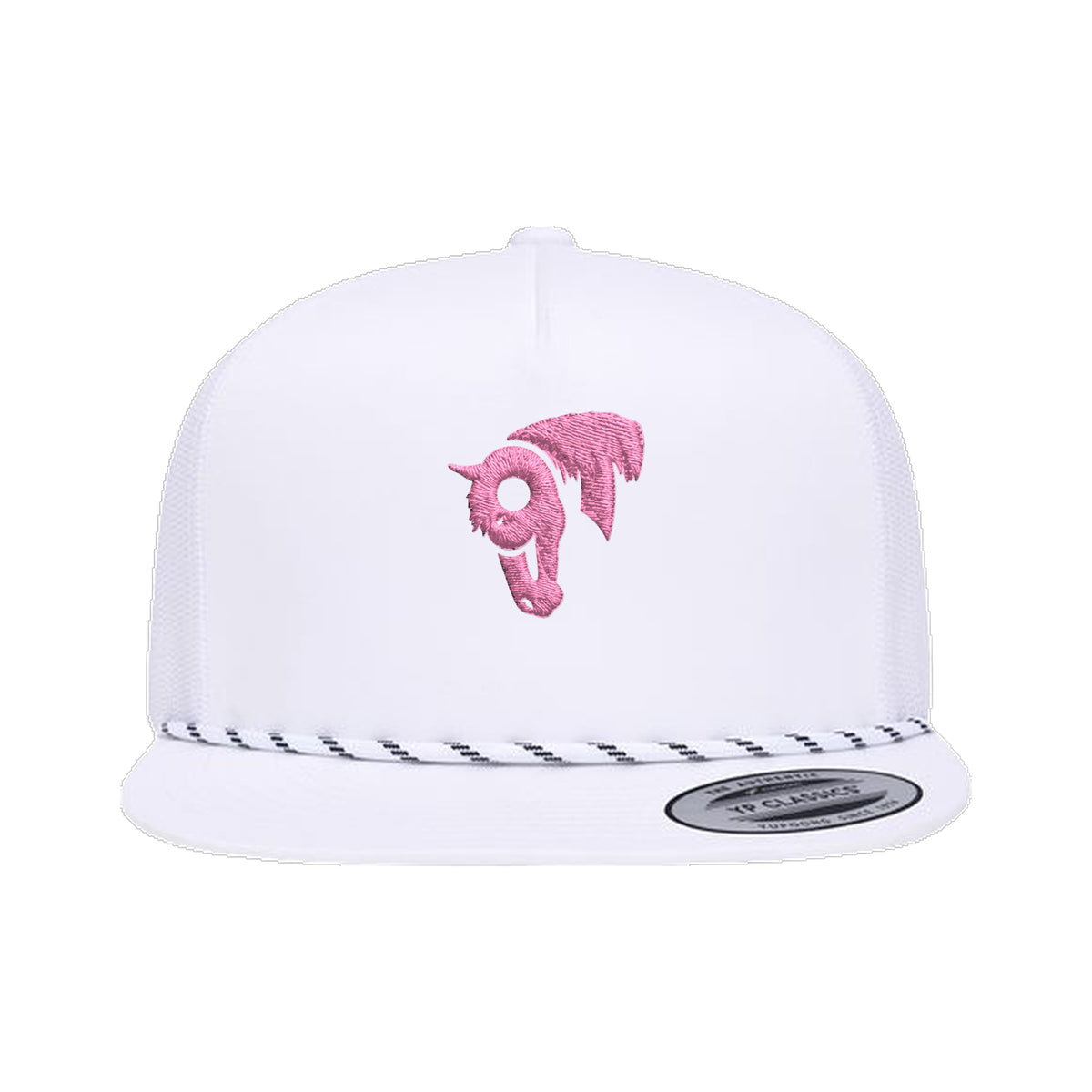 9T Horse Yupoong 6006BD Rope Hat / White / Pink / angle on white
