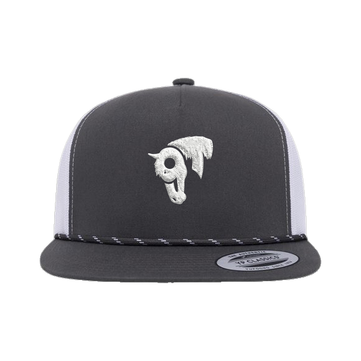 9T Horse Yupoong 6006BD Rope Hat / Charcoal/White / White / angle on white