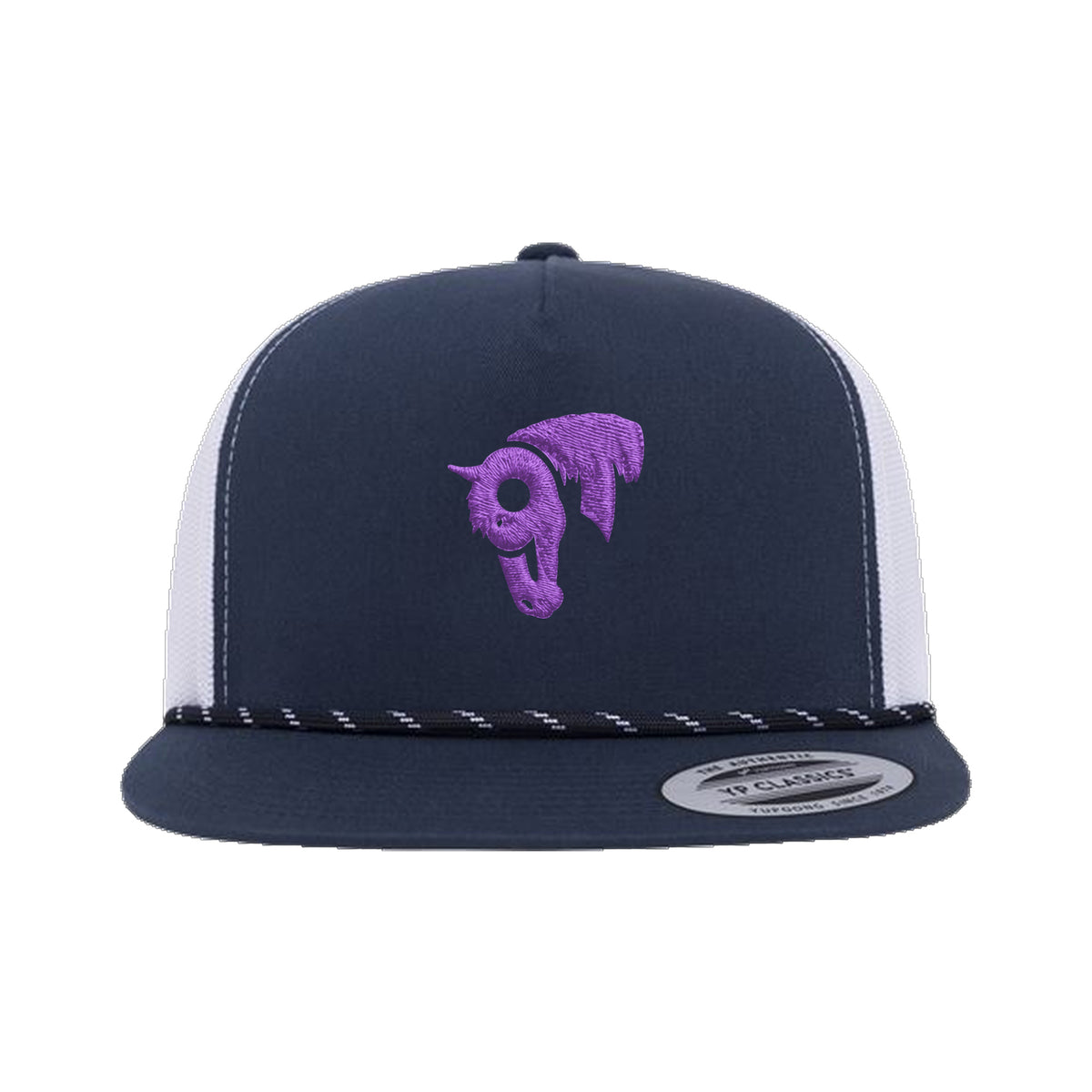 9T Horse Yupoong 6006BD Rope Hat / Navy/White / Purple / angle on white
