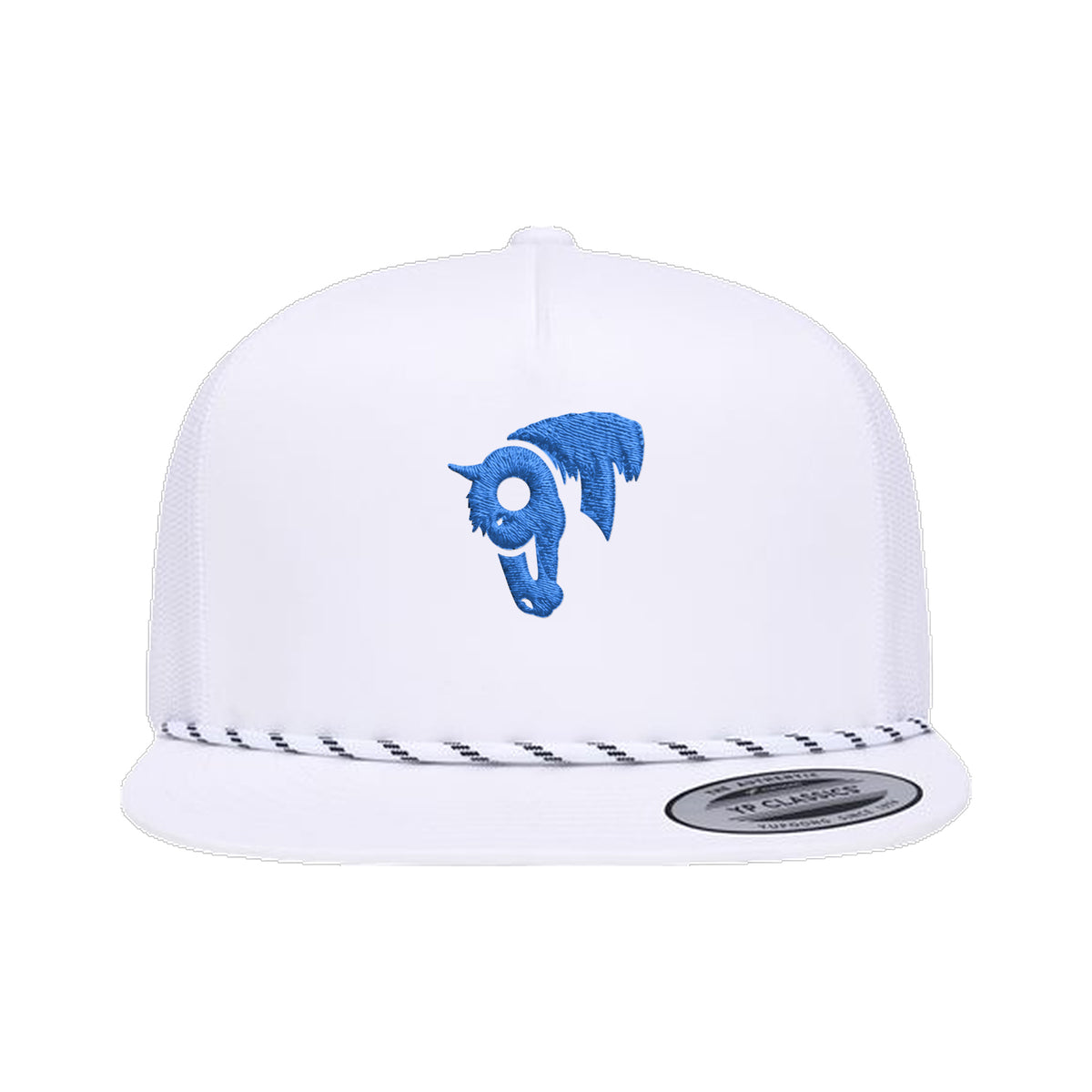 9T Horse Yupoong 6006BD Rope Hat / White / Blue / angle on white