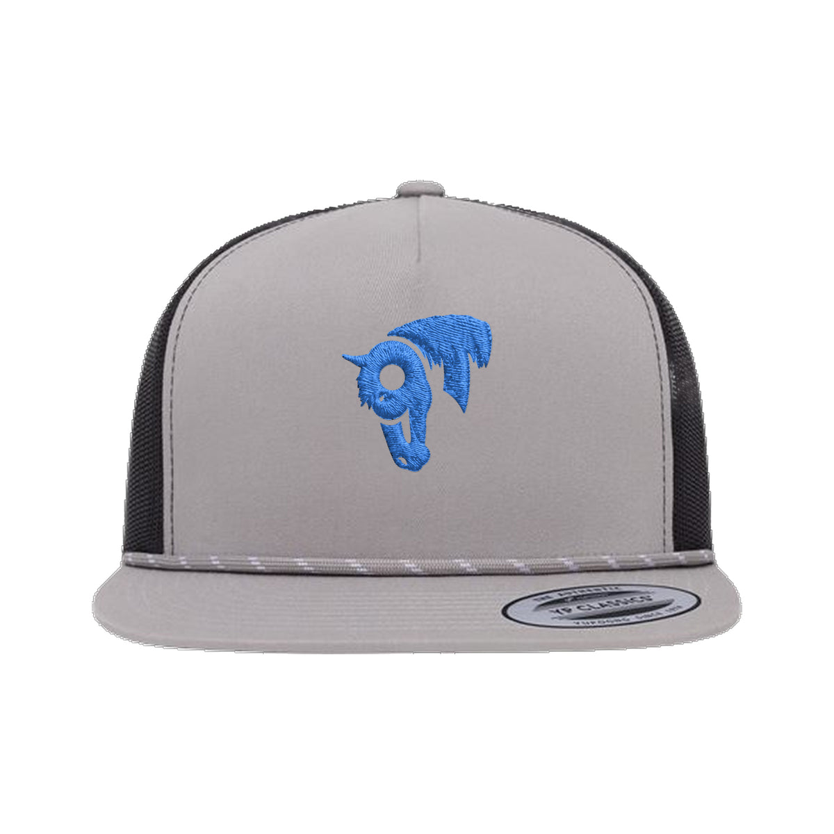 9T Horse Yupoong 6006BD Rope Hat / Silver/Black / Blue / angle on white