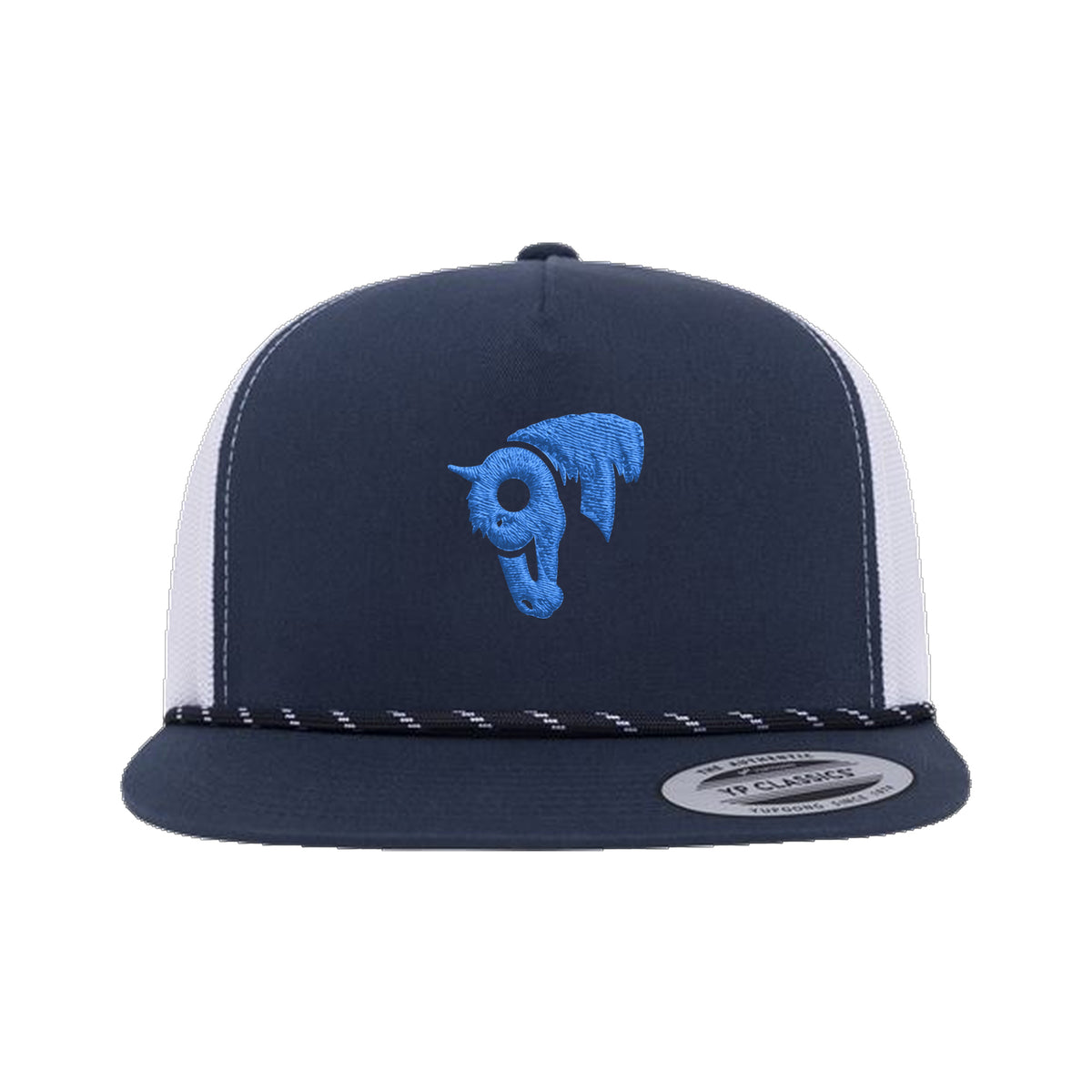9T Horse Yupoong 6006BD Rope Hat / Navy/White / Blue / angle on white