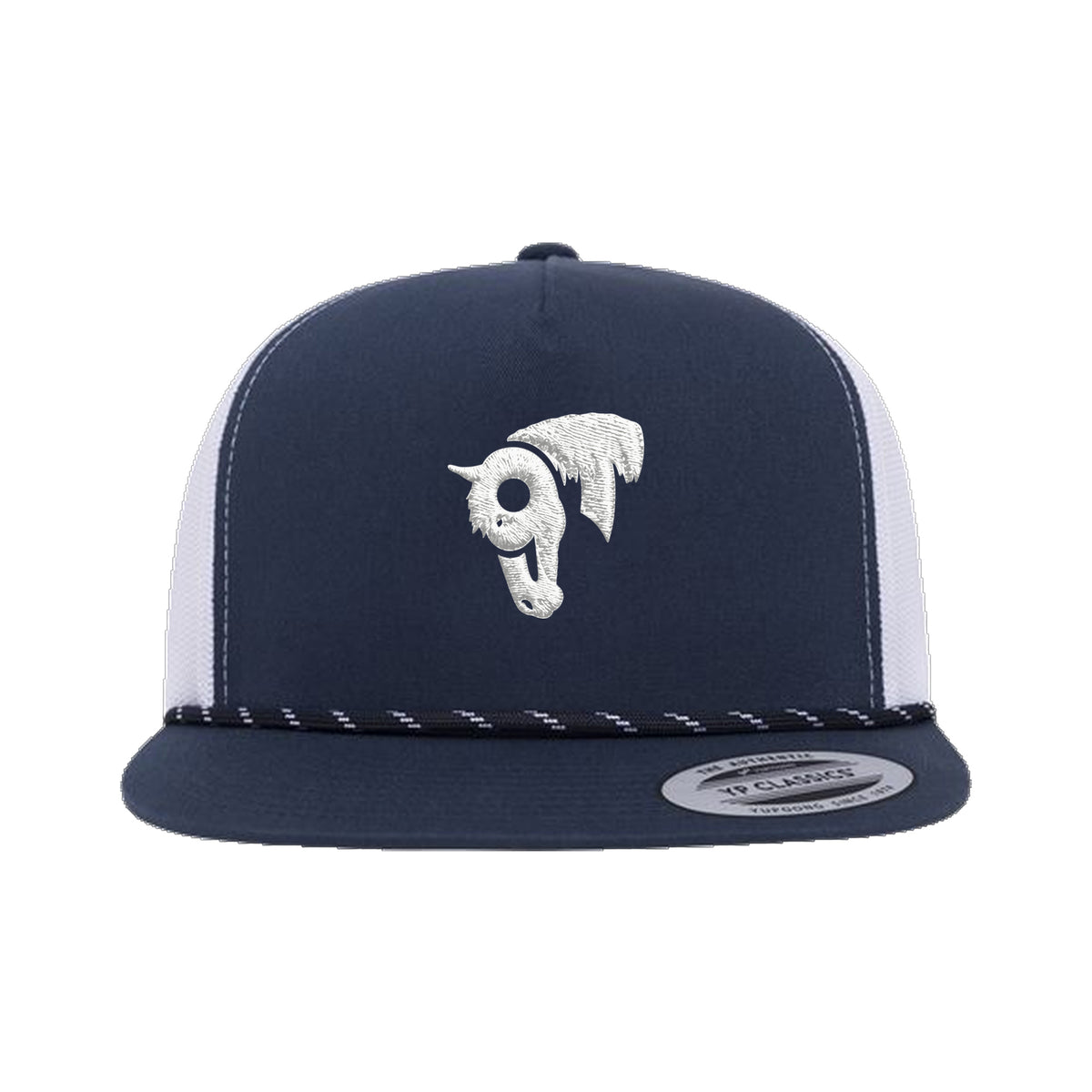 9T Horse Yupoong 6006BD Rope Hat / Navy/White / White / angle on white