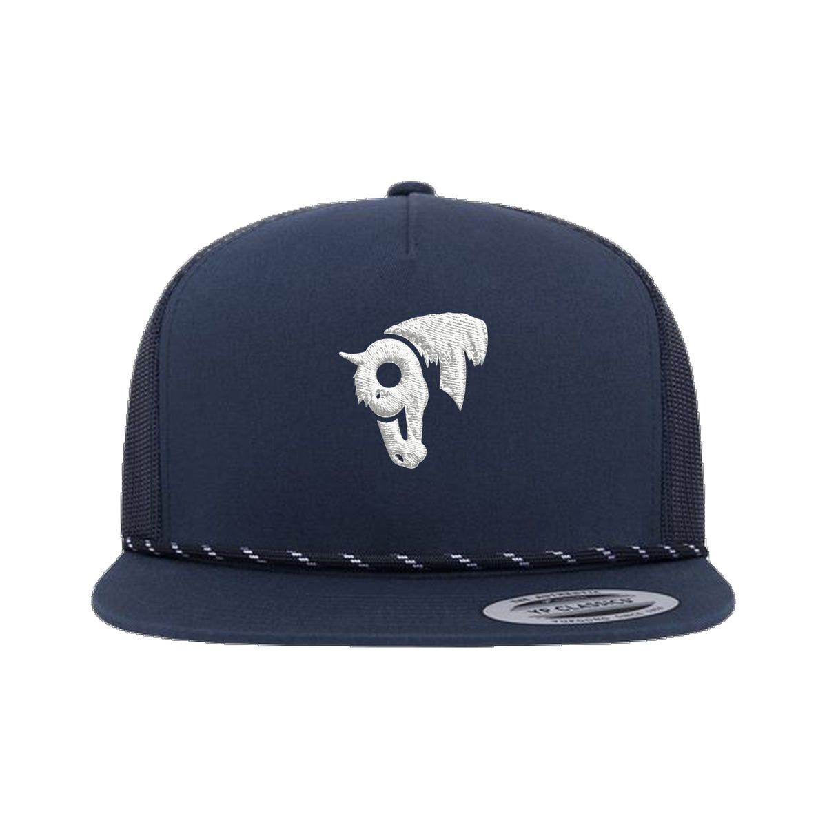 9T Horse Yupoong 6006BD Rope Hat / Navy / White / angle on white