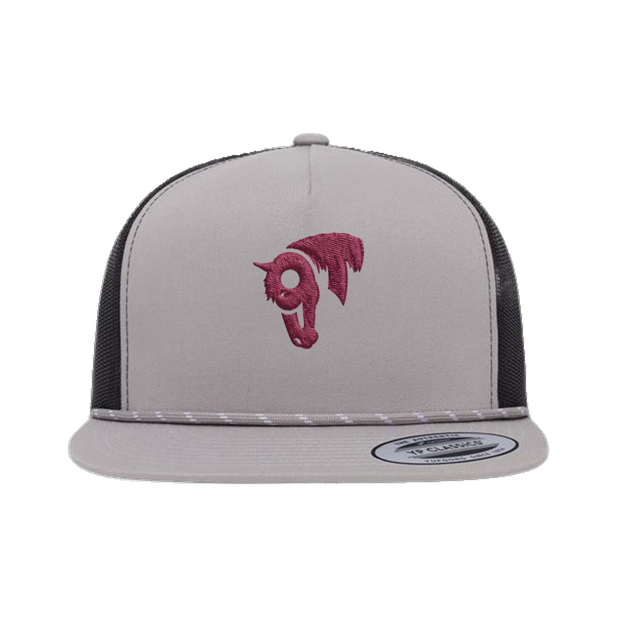 9T Horse Yupoong 6006BD Rope Hat / Silver/Black / Maroon / angle on white