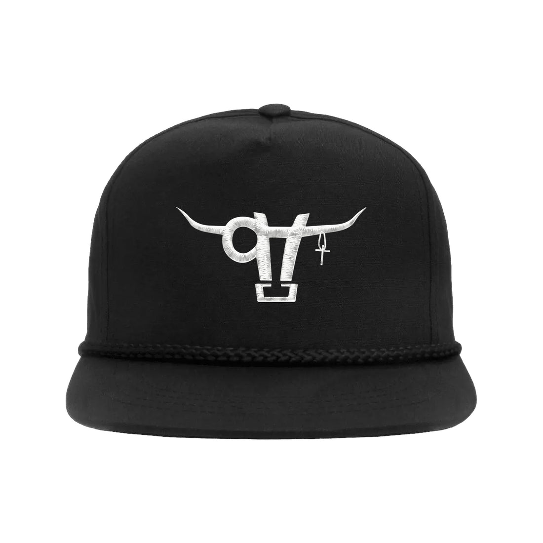 SwingN9T Bull Yupoong 6002 Hat / Black / White / angle on white