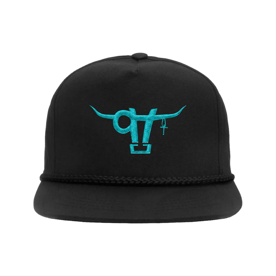 SwingN9T Bull Yupoong 6002 Hat / Black / White / angle on white