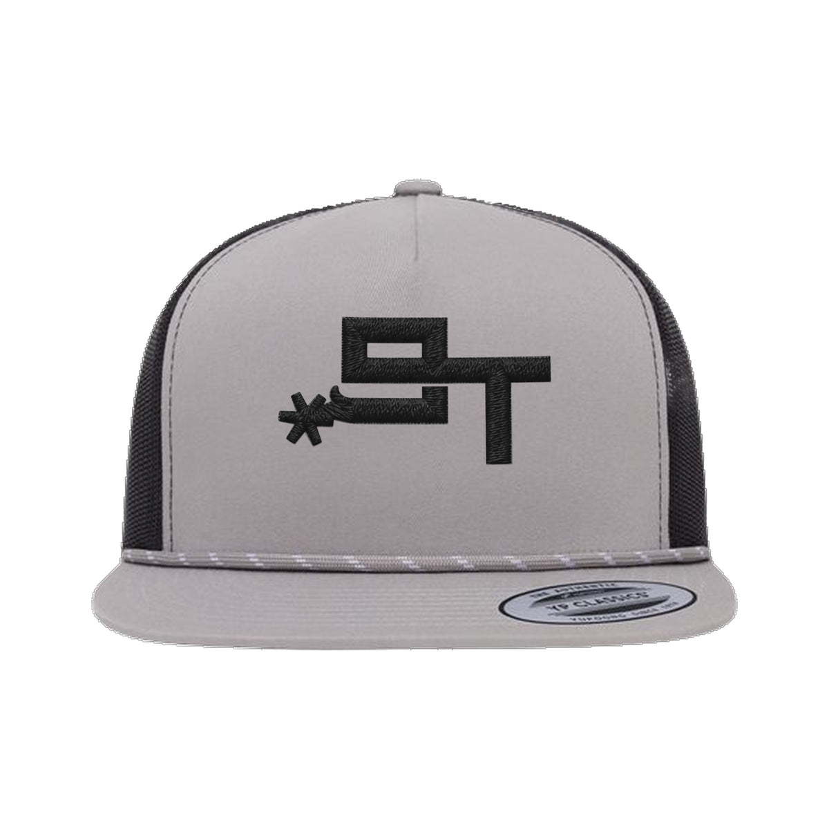 9T Spur Yupoong 6006BD Rope Hat / Silver/Black / Black / angle on white