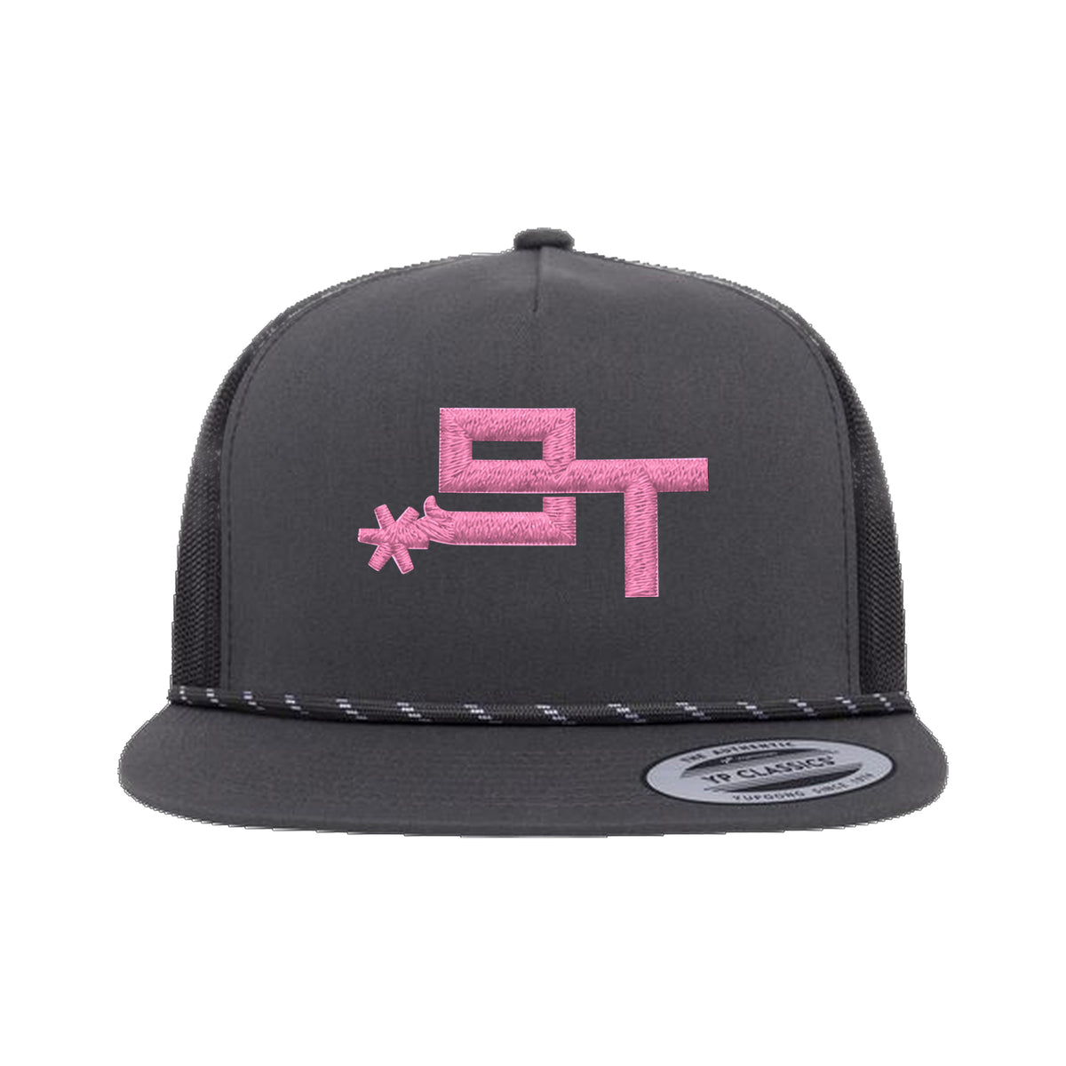 9T Spur Yupoong 6006BD Rope Hat / Charcoal/Black / Pink / angle on white
