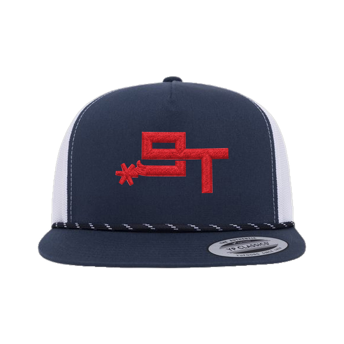 9T Spur Yupoong 6006BD Rope Hat / Navy/White / Red / angle on white