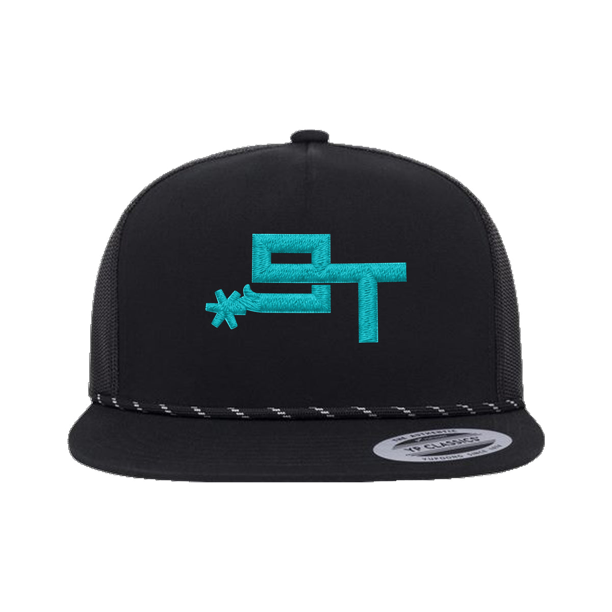 9T Spur Yupoong 6006BD Rope Hat / Black / Teal / angle on white